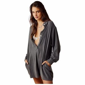 Free People Electric & Rose Solid Sierra Playsuit Romper in Onyx Size M/L